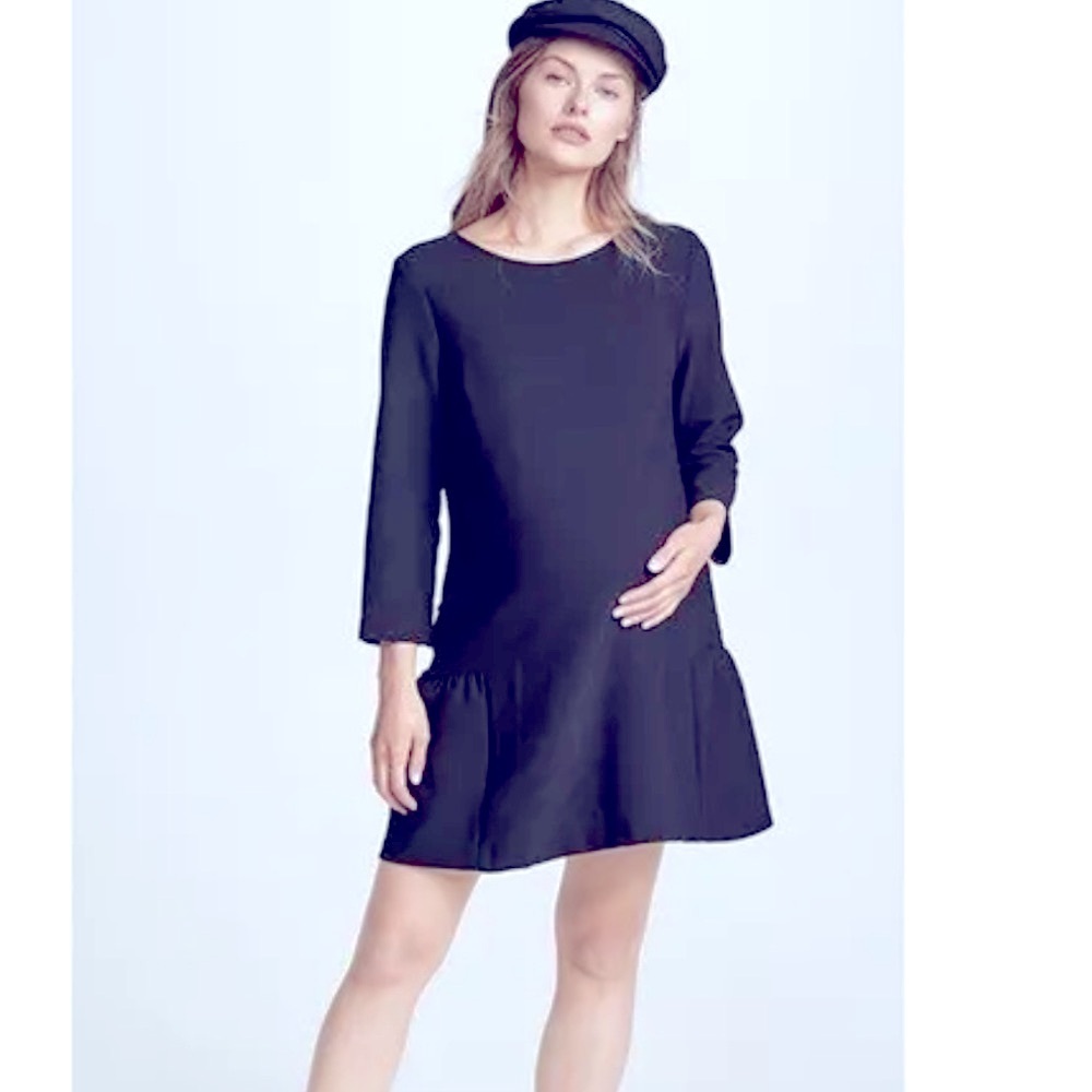 HATCH The Tulip Dress Mini 3/4 Sleeve Drop Waist Blue Maternity Size 1(2-4)